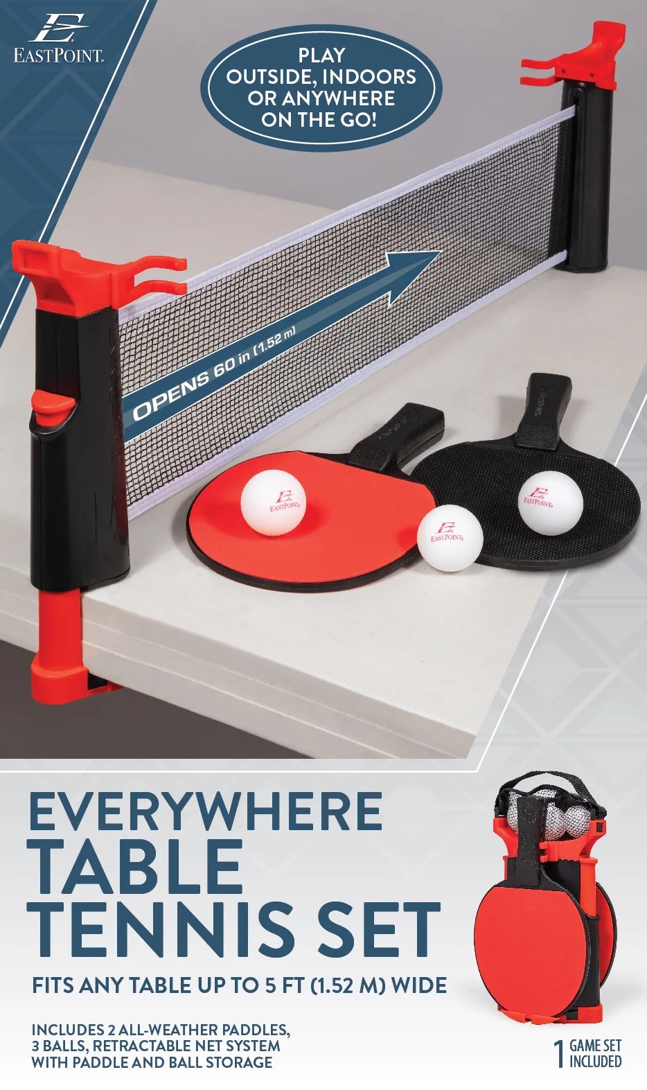 Ultimate Everywhere Table Tennis Set: Net, Posts, 2 Paddles & 3 Balls Included!