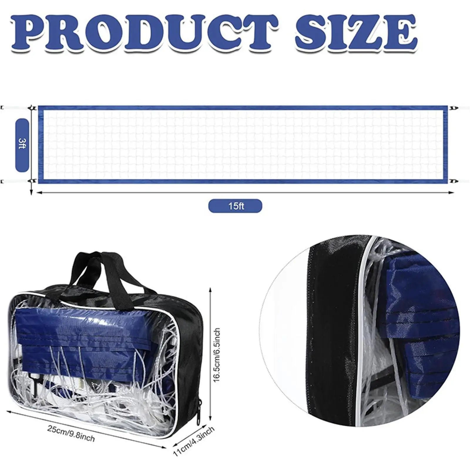 Portable Volleyball Net with Carrying Bag - 15ft x 3ft Folding Training Net for Indoor & Outdoor Fun!